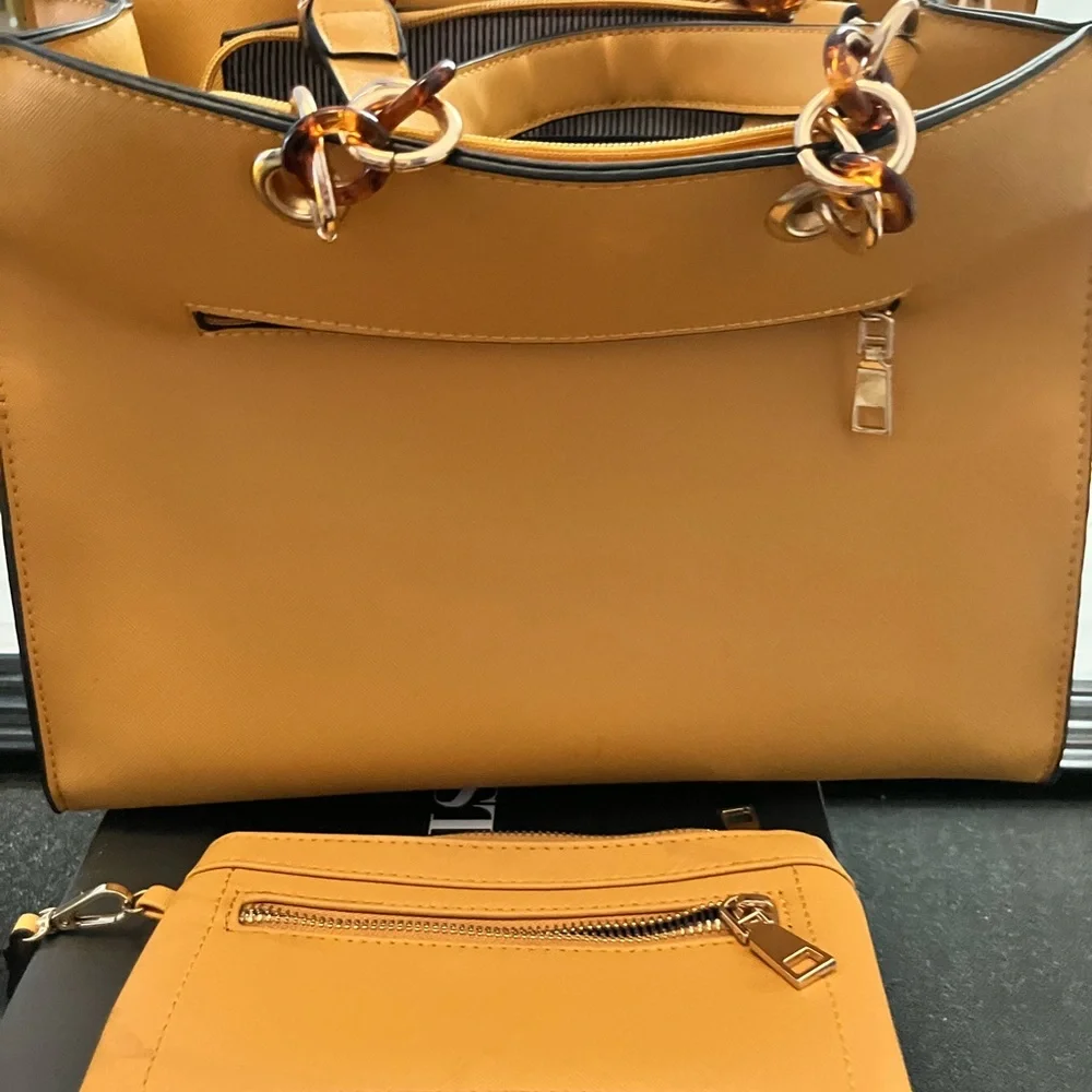 Vibrant Yellow Geometric Tote Bag with Silver Hardware - Picture 5 of 5